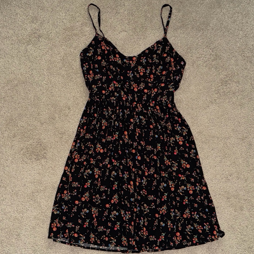 NWOT Wild Fable Black Floral Fit & Flare Mini Dress Smocked Back - Size S